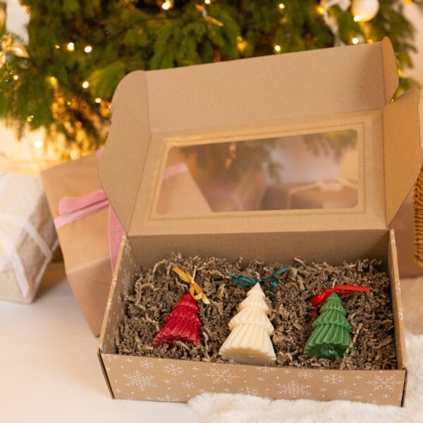 Zestaw prezentowy 3 świąteczne świeczki sojowe choinki