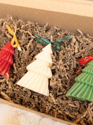 Zestaw prezentowy 3 świąteczne świeczki sojowe choinki